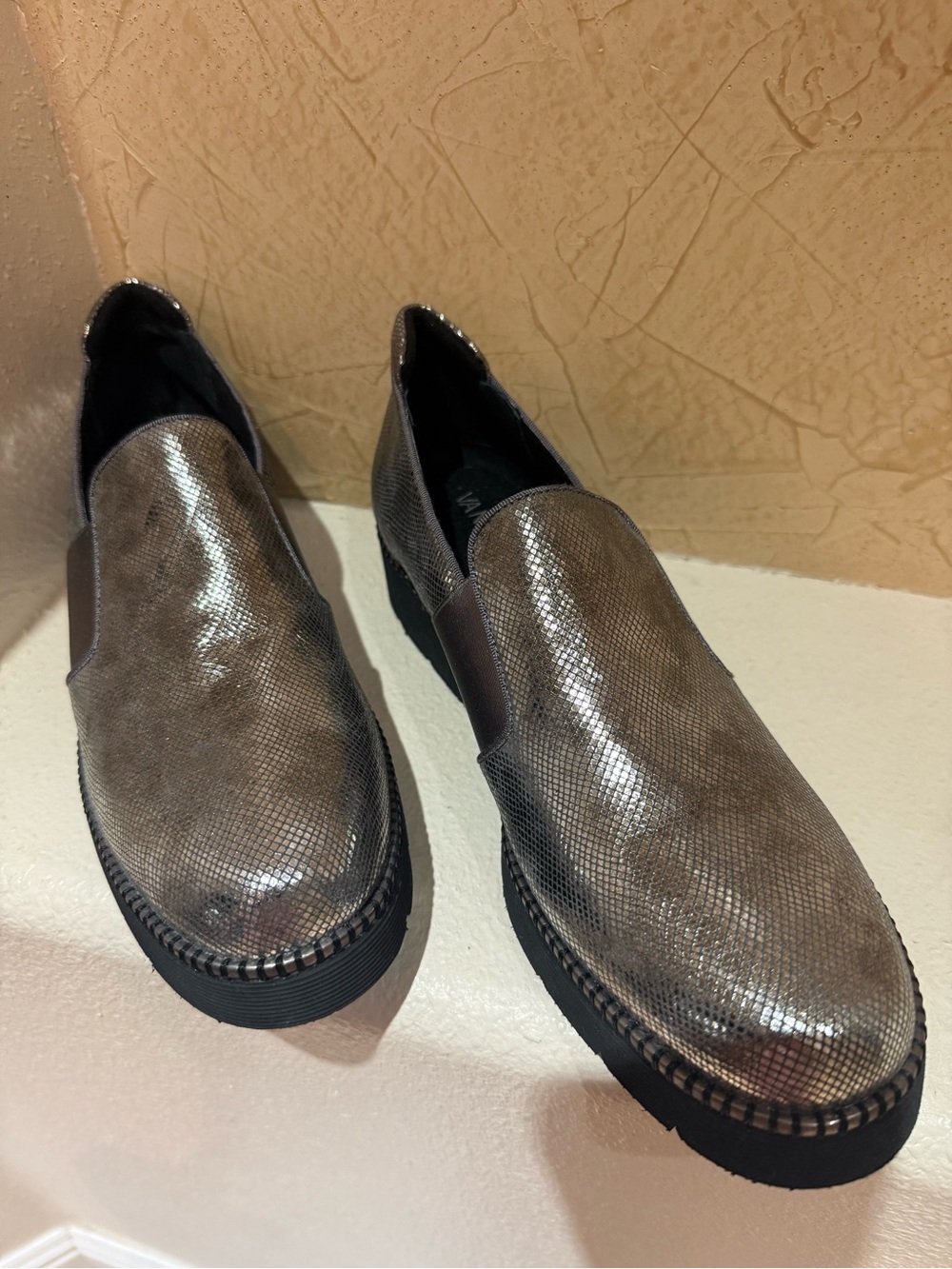 Metallic Pewter Slip-On Women’s Casual Shoe